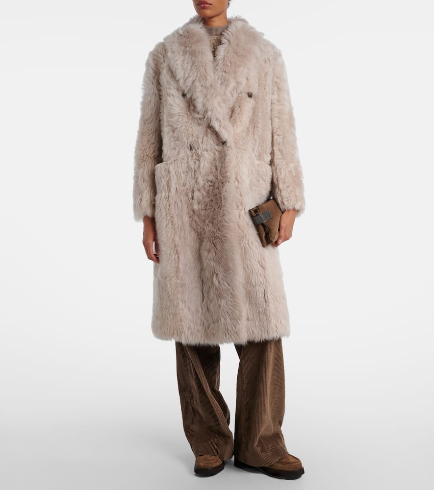 Double-breasted shearling coat