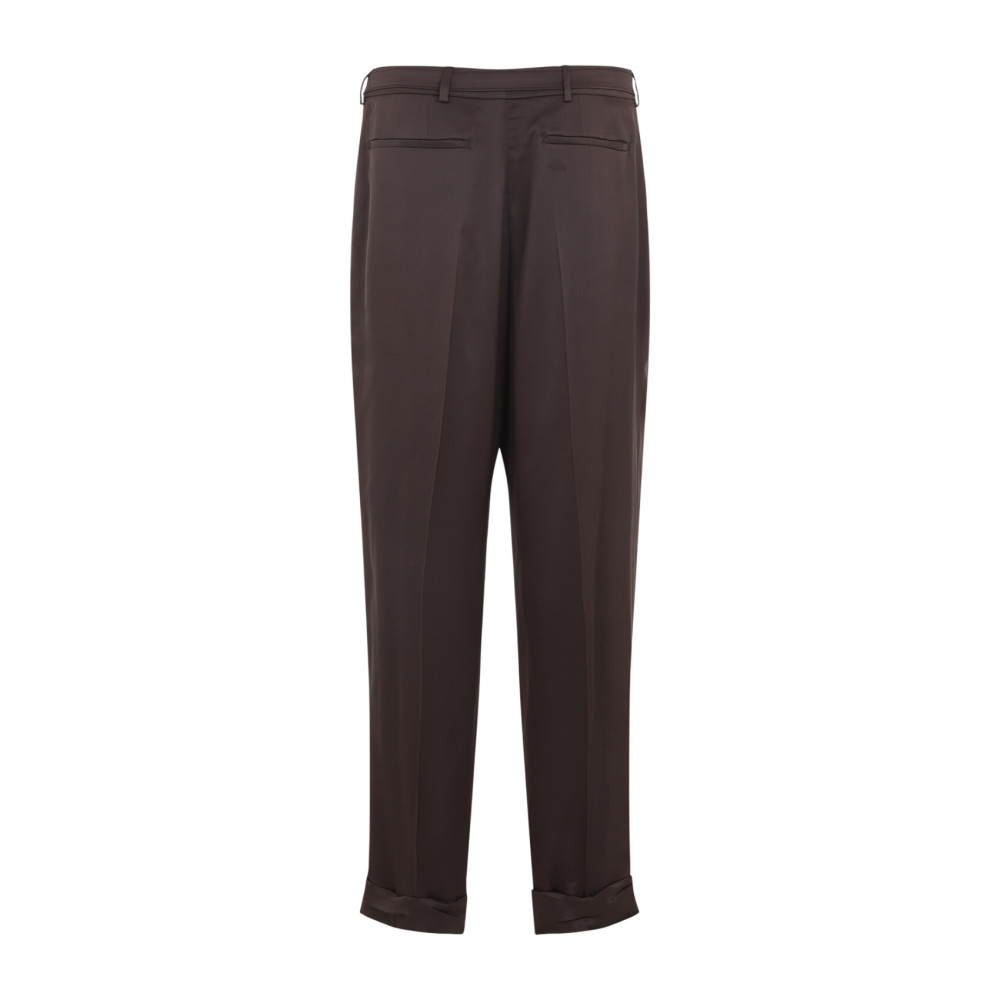Brown Solid Pleated Pant