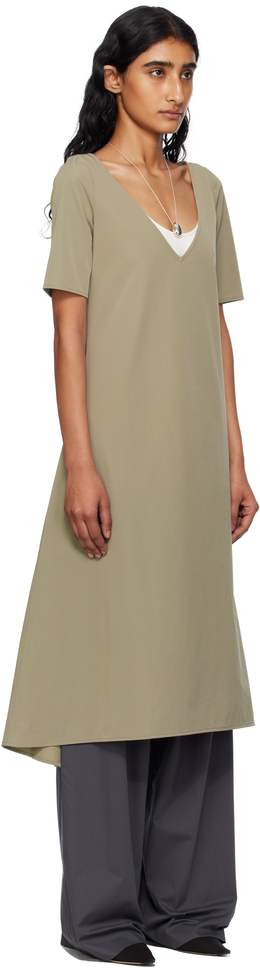 Gray Nylon Spandex Midi Dress