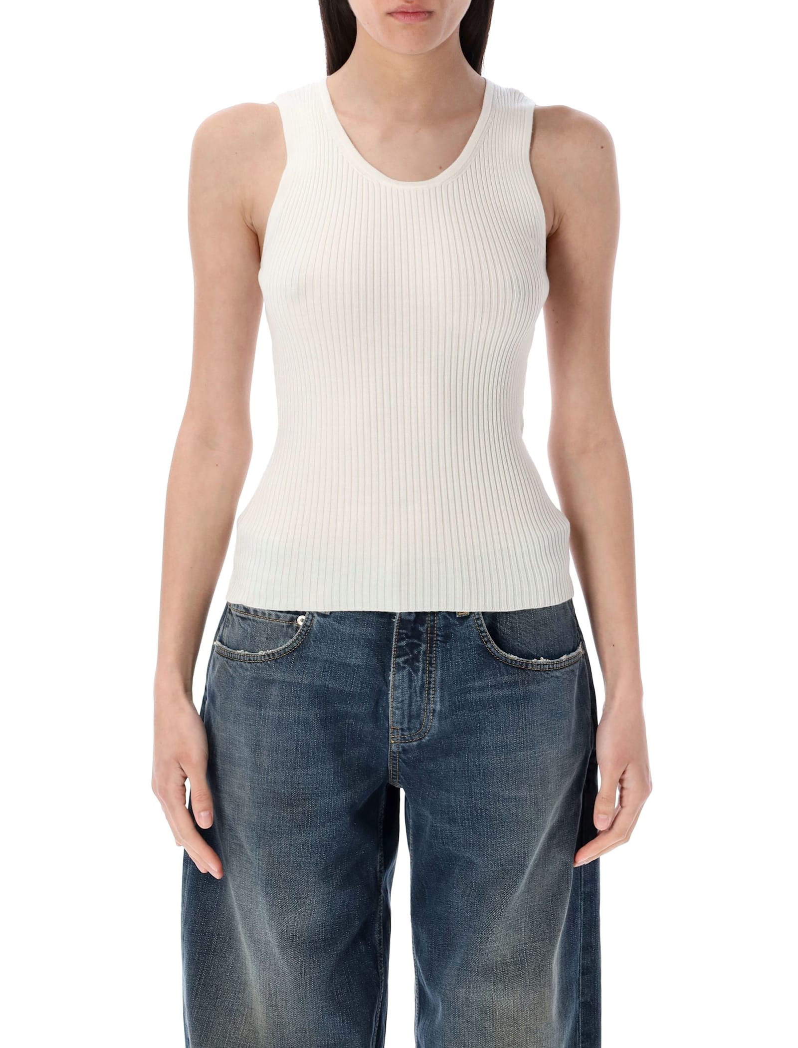 White Stretch Wool Blend Tank Top
