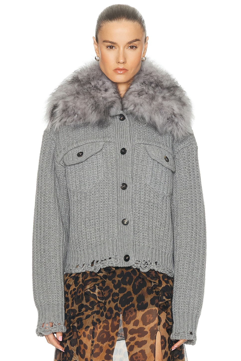 Blumarine Long Sleeve Cardigan in Grey