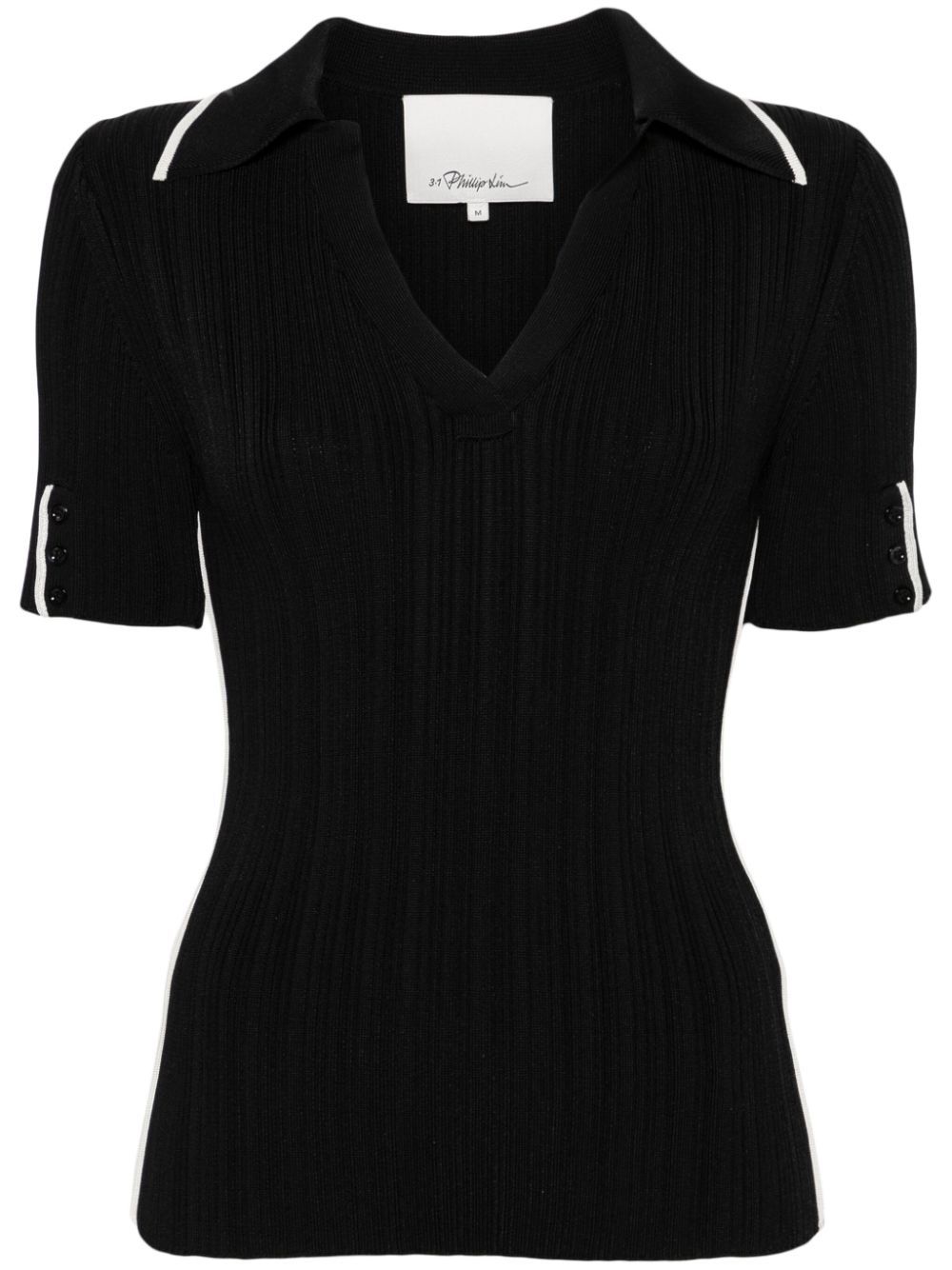 V-neck ribbed polo shirt - Black