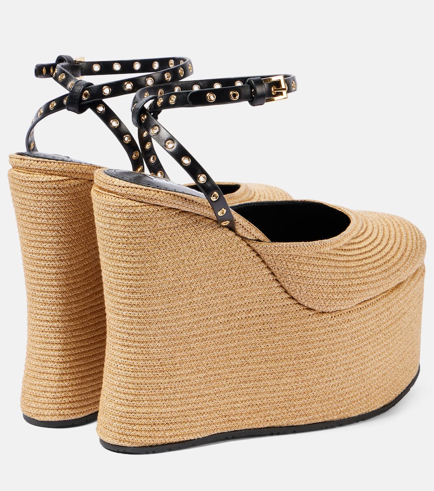 Alaïa LA leather-trimmed paper straw wedges