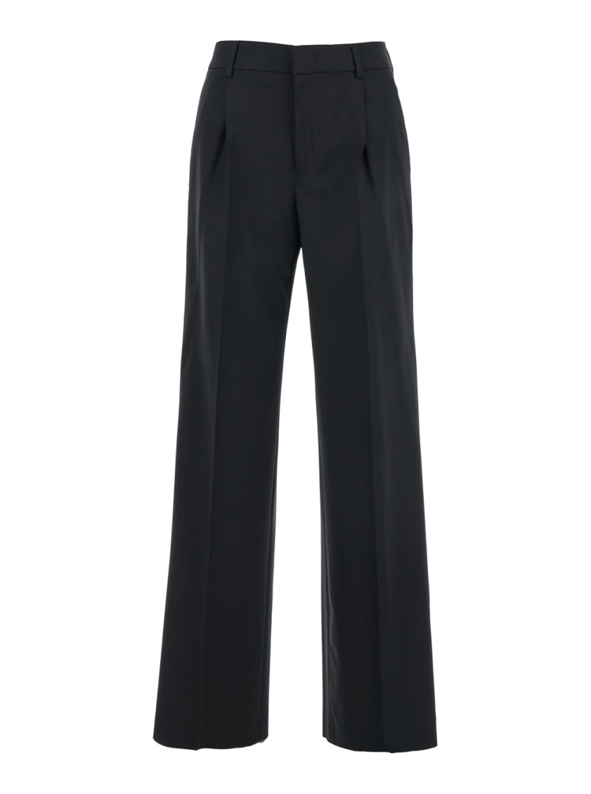 Lola Black Pants With High Waist And Pleated Details In Wool Stretch Woman