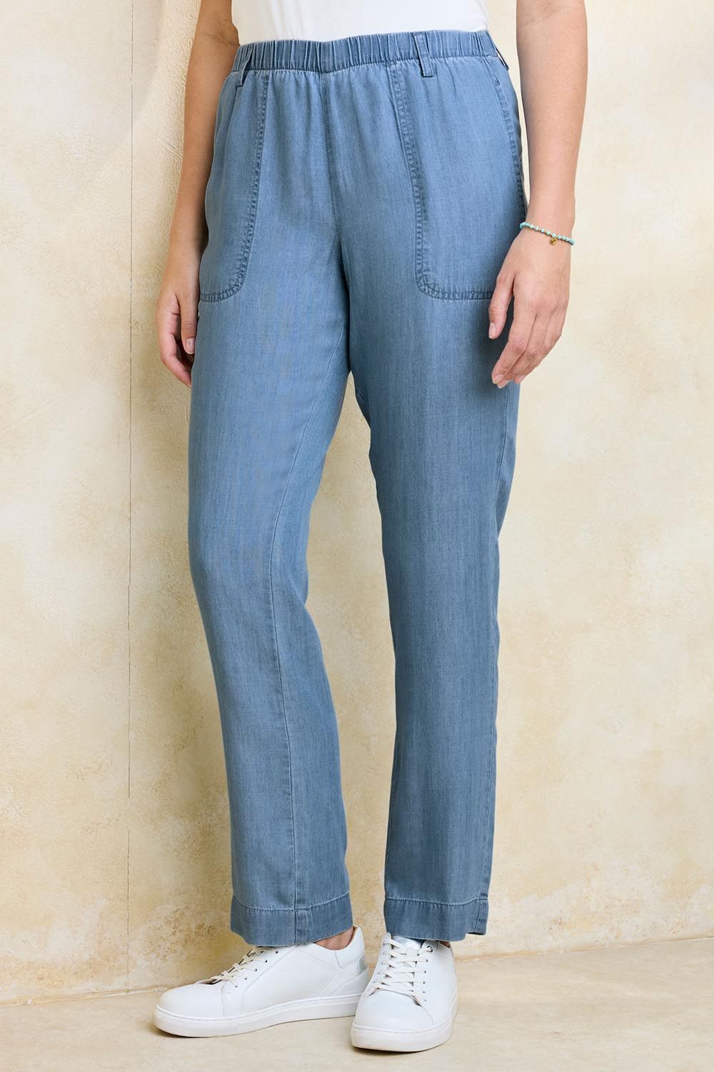 Cotton Traders Women's Straight Leg Lyocell Trousers 29" inside leg in Mid Blue