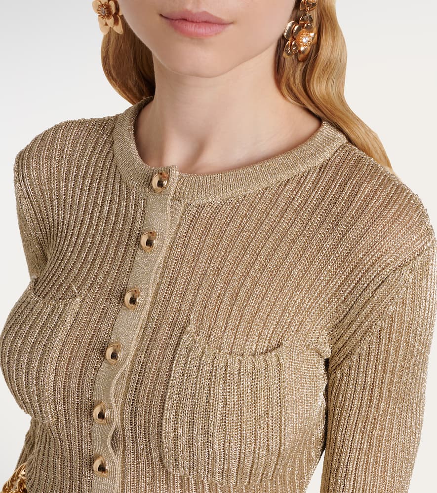 Ribbed-knit lamé plissé maxi dress