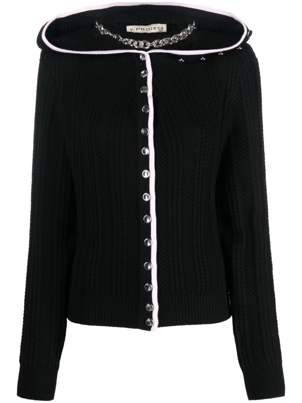 Evergreen ruffled-neckline wool cardigan - Black
