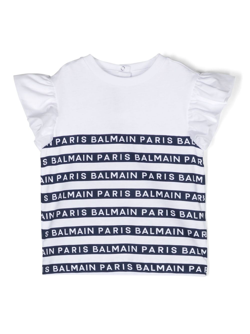 Logo-stripes ruffle-sleeves T-shirt - White