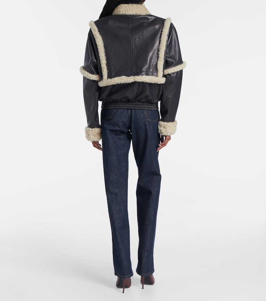 Shearling-trimmed leather bomber jacket