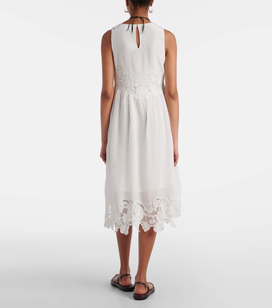 Velvet Bianca lace-trimmed midi dress