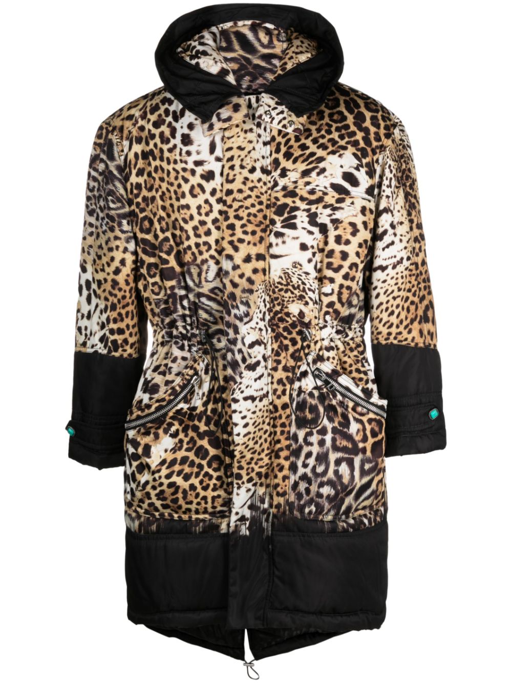 Animal-print padded hooded coat - Neutrals