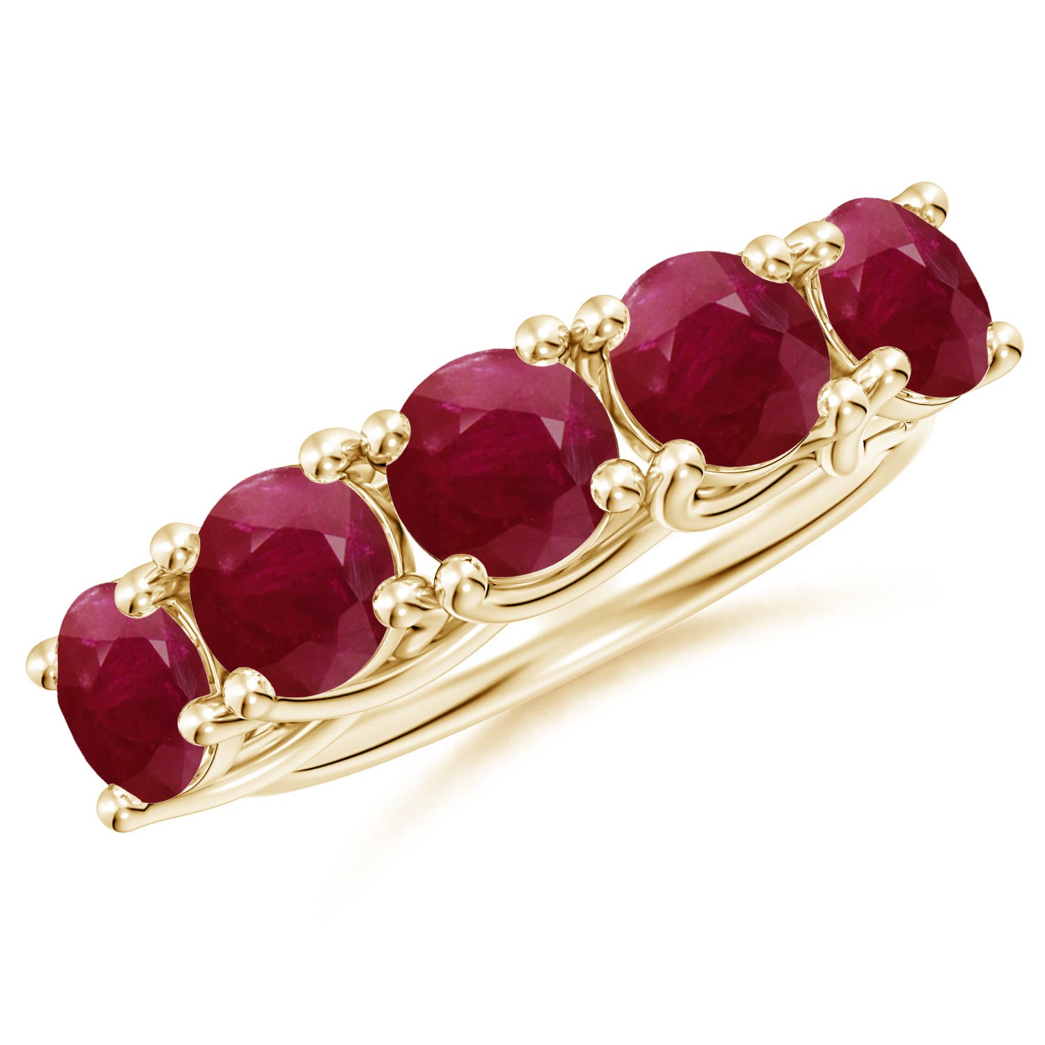 Angara 3.75 Carats Half Eternity Five Stone Ruby Wedding Band in 18K Yellow Gold