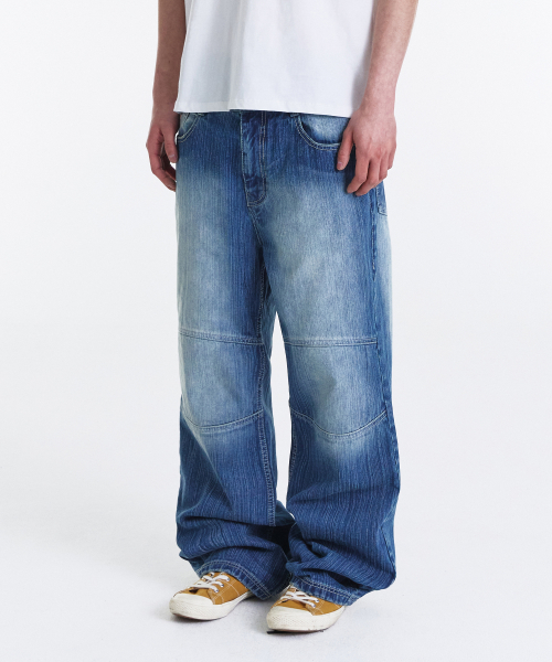 Slub Biker Straight Denim Pants