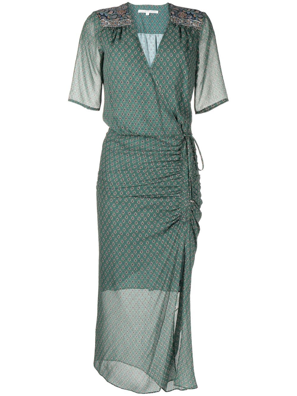 Patterned short-sleeved silk maxi dress - Green