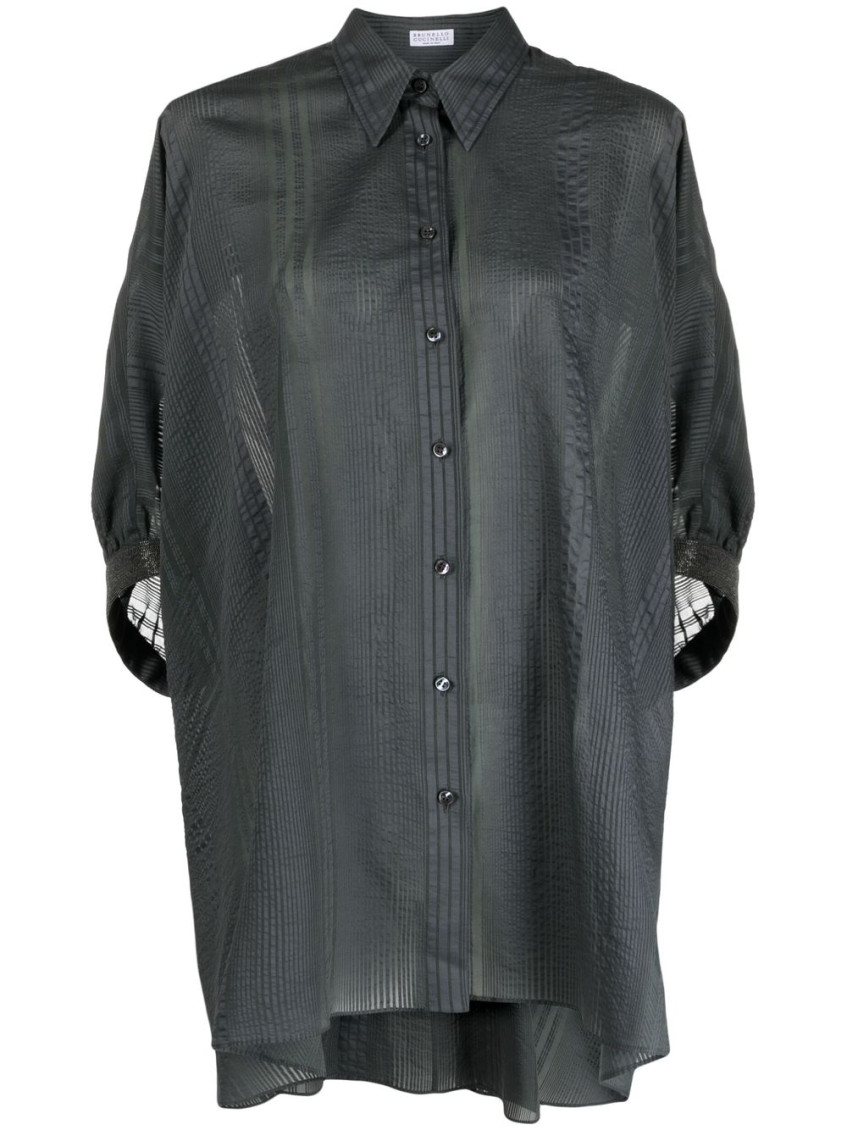 Striped half-sleeve draped shirt - Grey