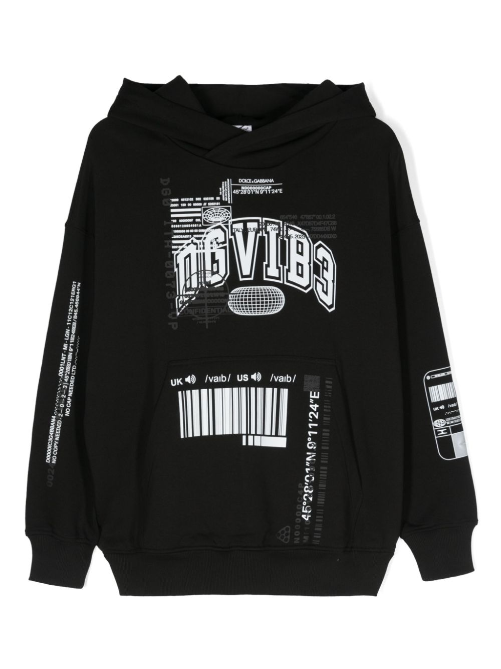DGVIB3 print cotton hoodie - Black