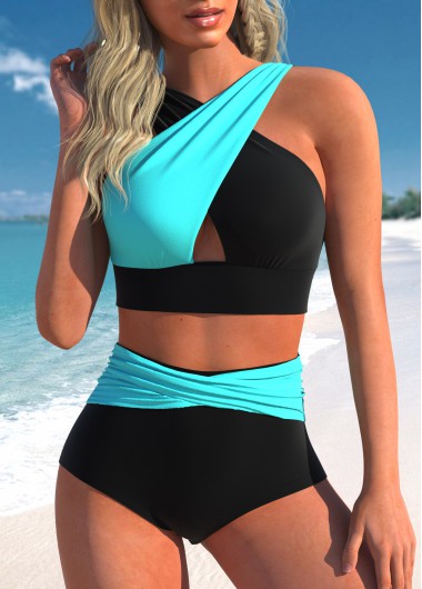Modlily Surplice Black Cutout Front Bikini Set