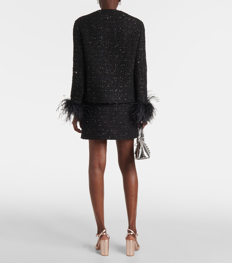 Feather-trimmed tweed jacket