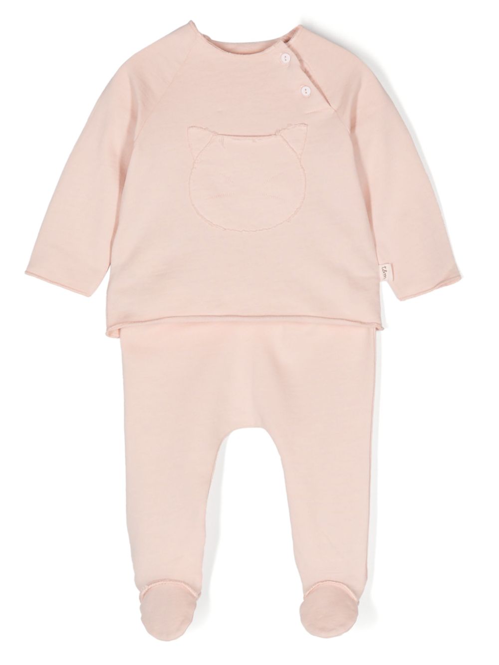 Cat-embroidered cotton trousers set - Pink