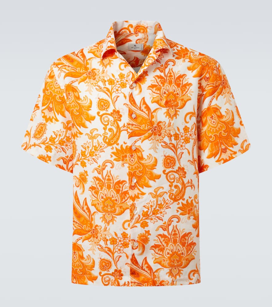 Printed linen bowling shirt