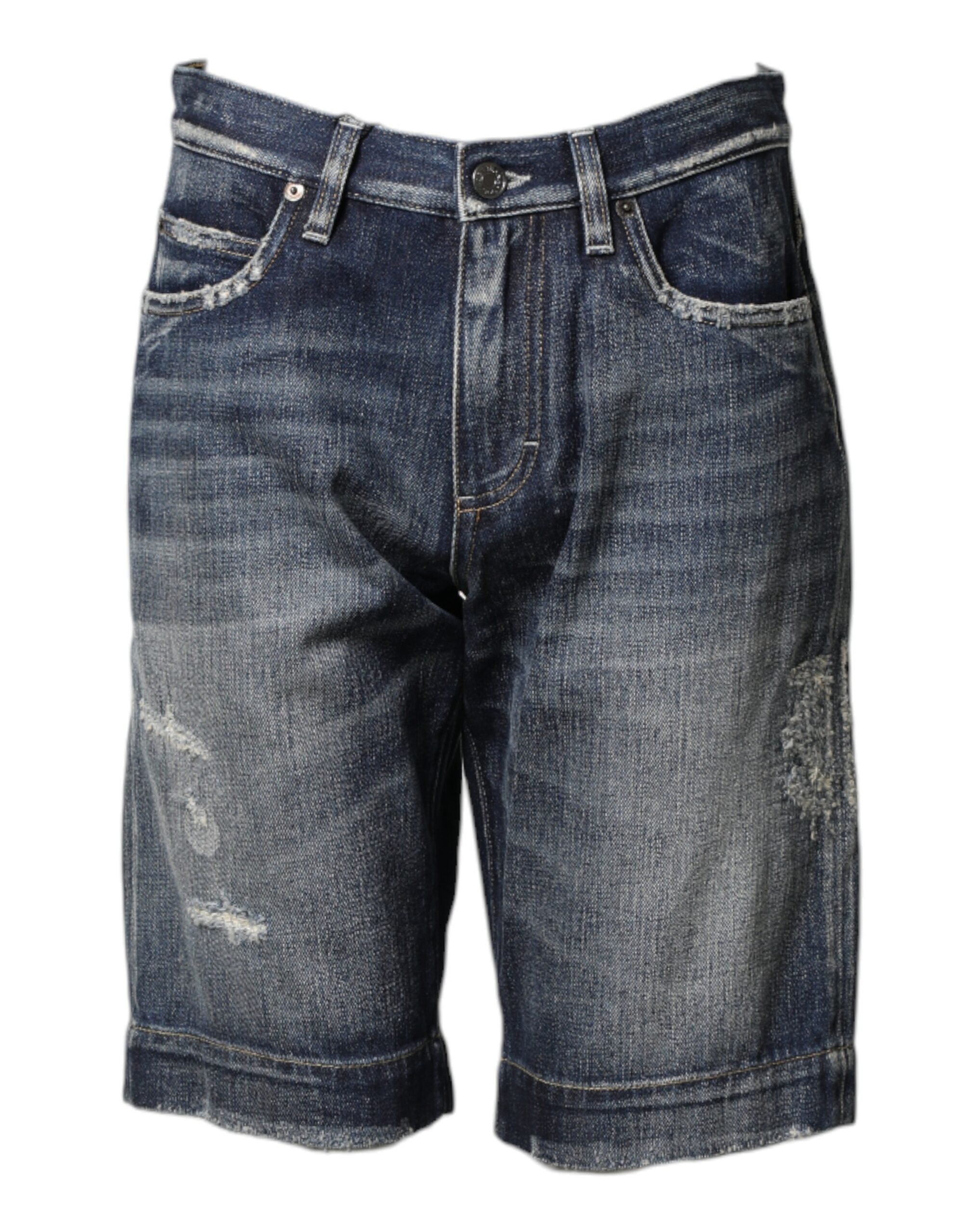 Distressed Denim Bermuda Shorts — Blue