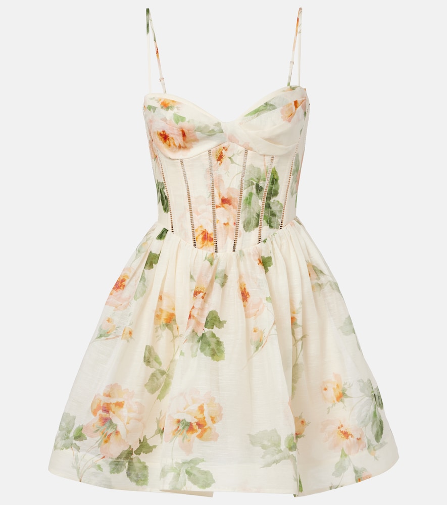 Carousel floral silk and linen bustier dress