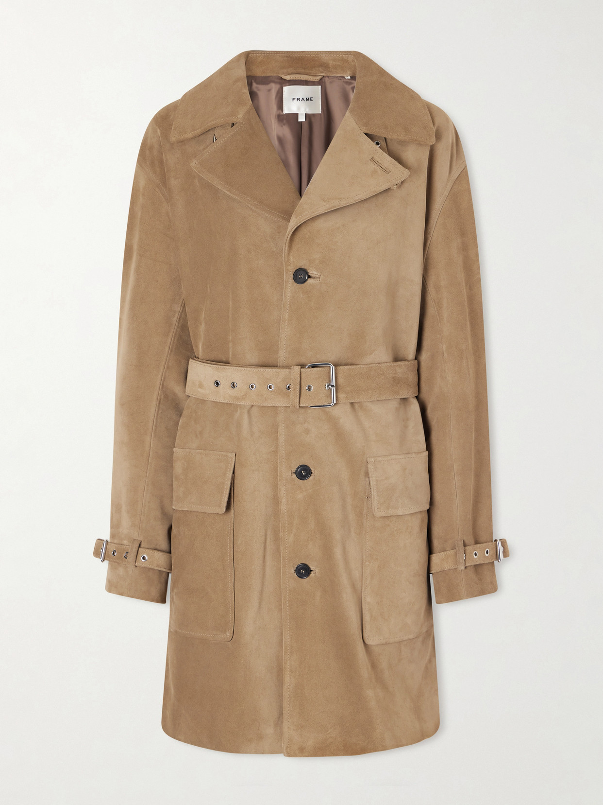 Belted Suede Trench Coat - Brown