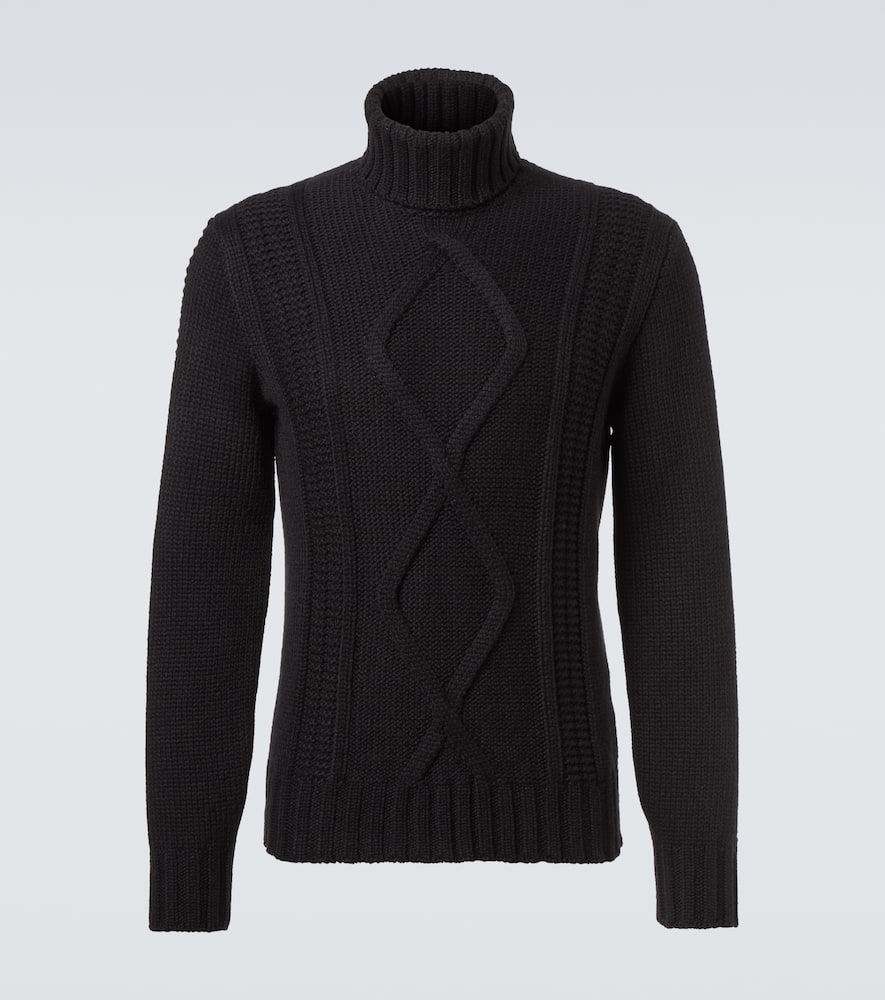 Cable-knit cashmere turtleneck sweater