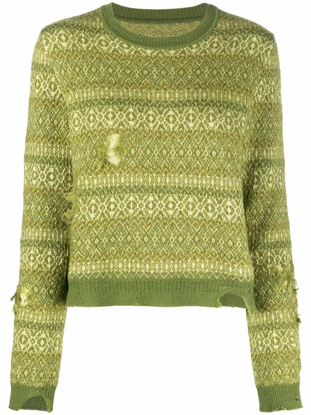 Fair Isle distressed-finish jumper - Green