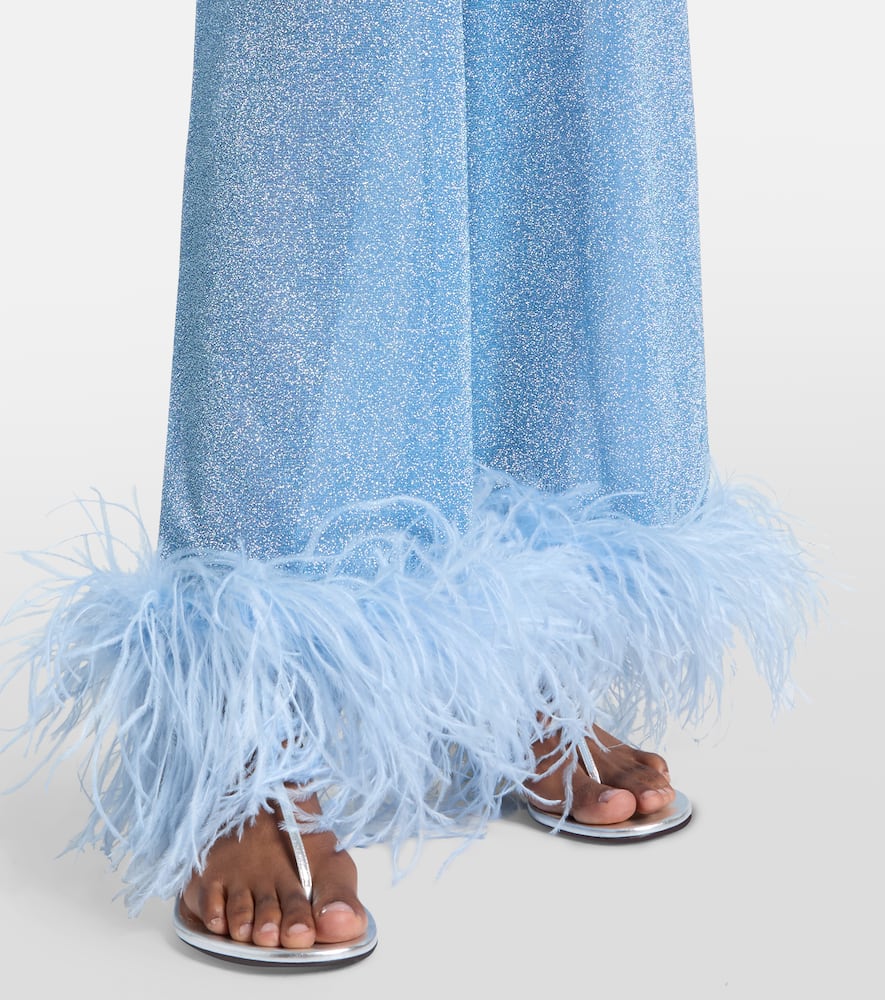Oséree Lumière feather-trimmed wide-leg pants