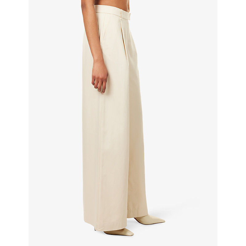 Womens High-Rise Wide-Leg Cotton-Blend Trousers