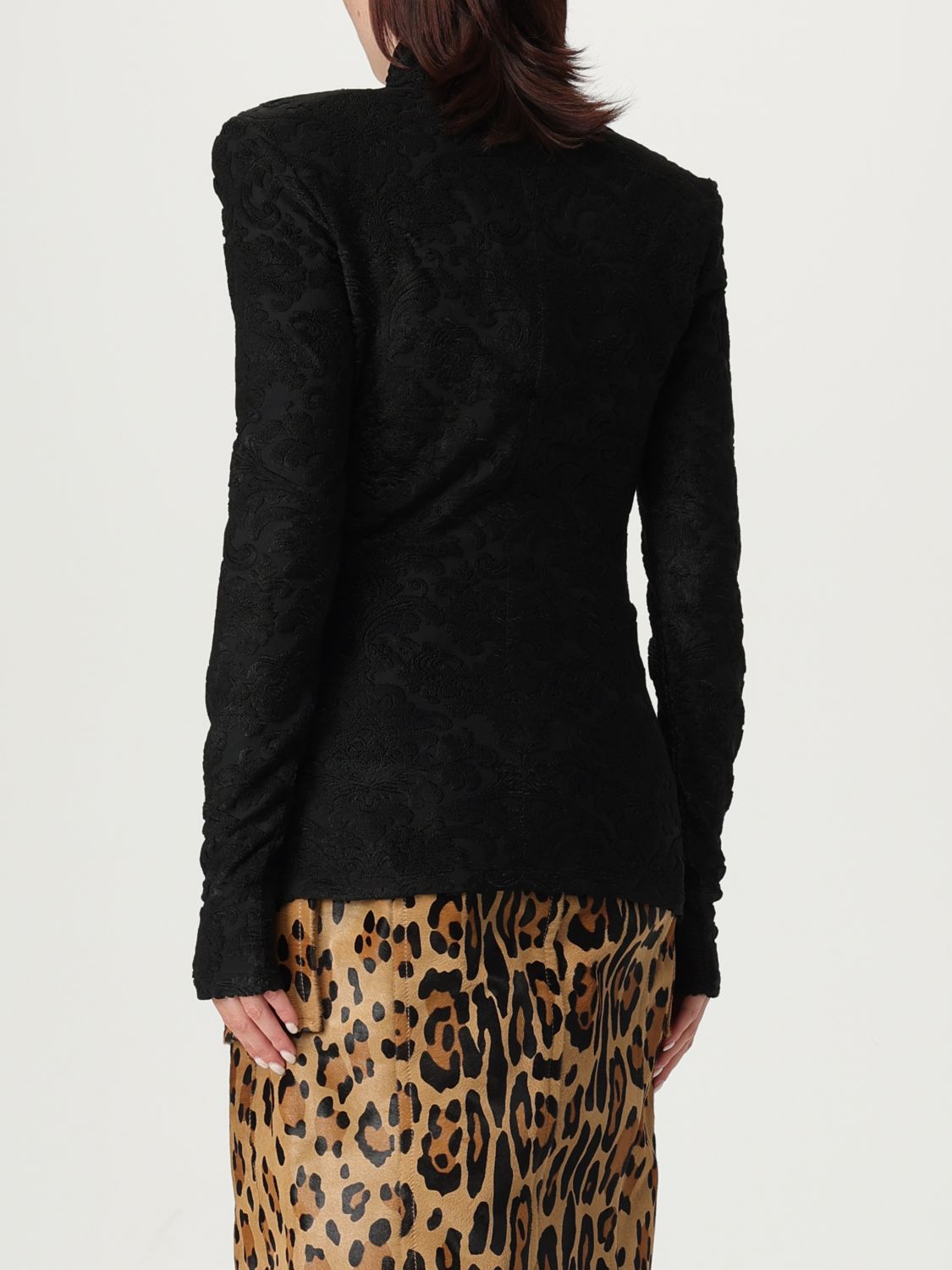 Baroque-pattern long-sleeved top - Black