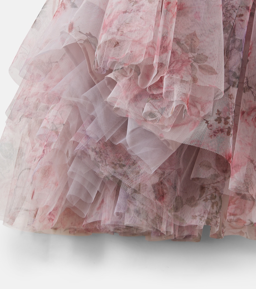 Lace-trimmed floral tulle dress