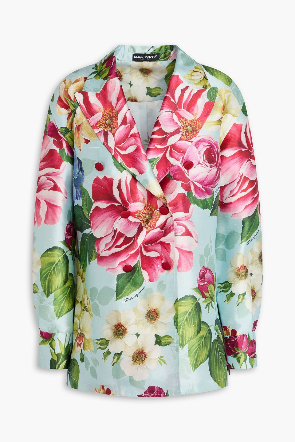 Double-breasted floral-print silk-shantung blazer - Blue - IT 44