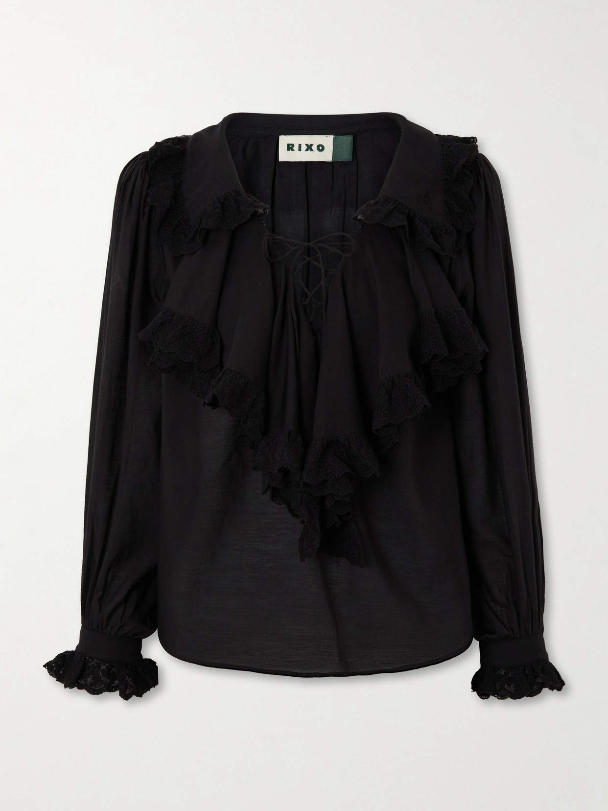 Milia Shirred Cotton-blend Blouse - Black