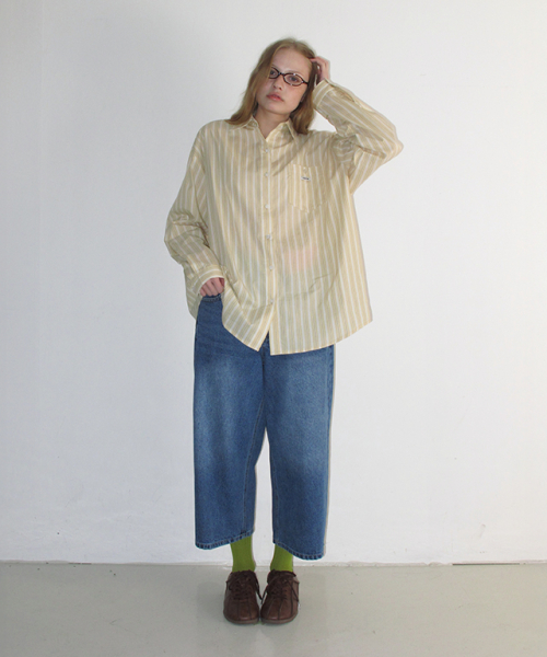 BUTTON POCKET OVERSIZED SHIRT YELLOW STRIPE