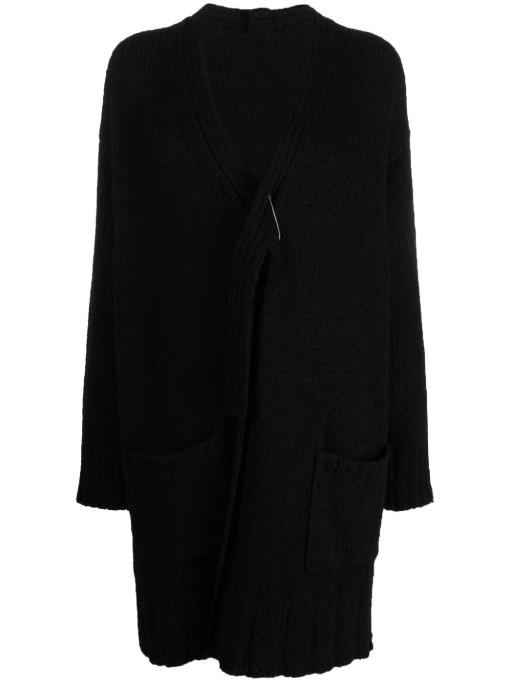 Asymmetric V-neck cardi-coat - Black