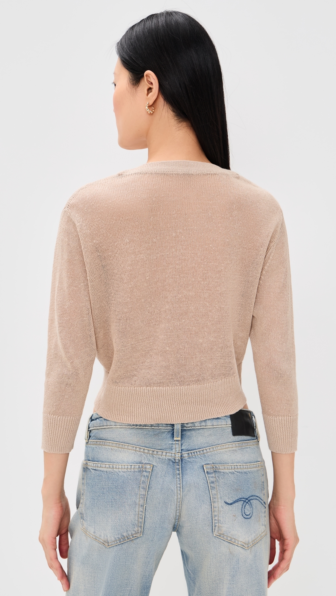 3/4 Sleeve Twisted Front Cardigan Light Khaki