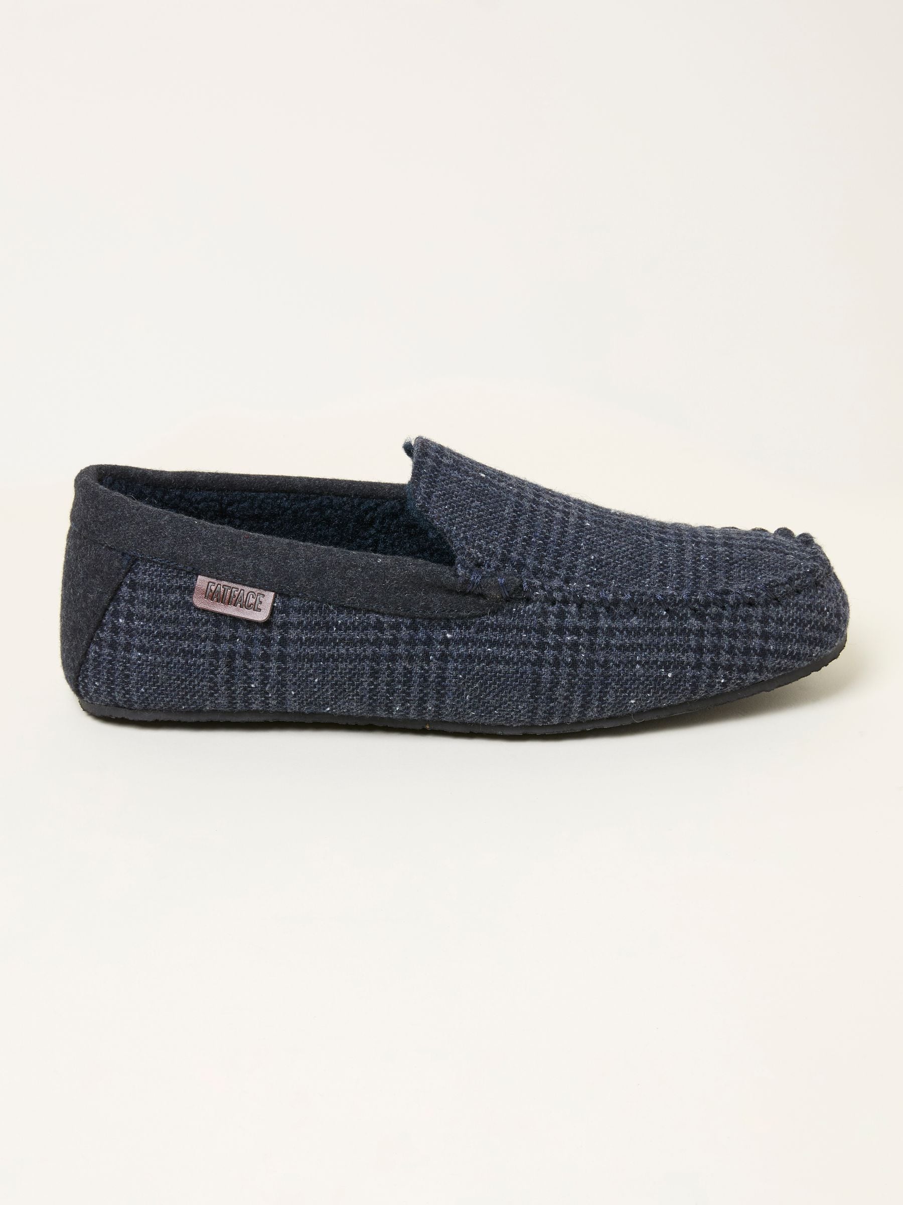 FatFace Noah Navy Check Moccasin