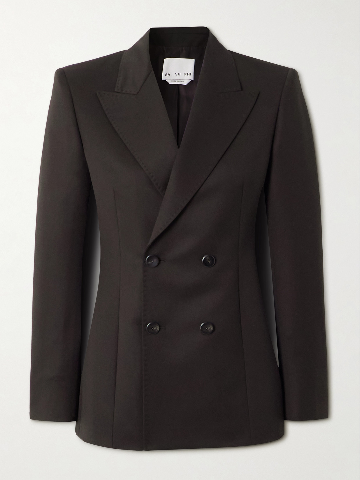 Wool Double-breasted Blazer - Brown