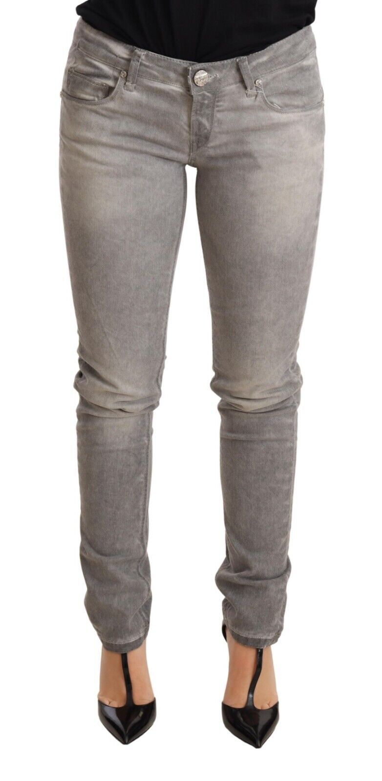 Acht Light Gray Washed Cotton Slim Fit Denim Women Trouser Women's Jean