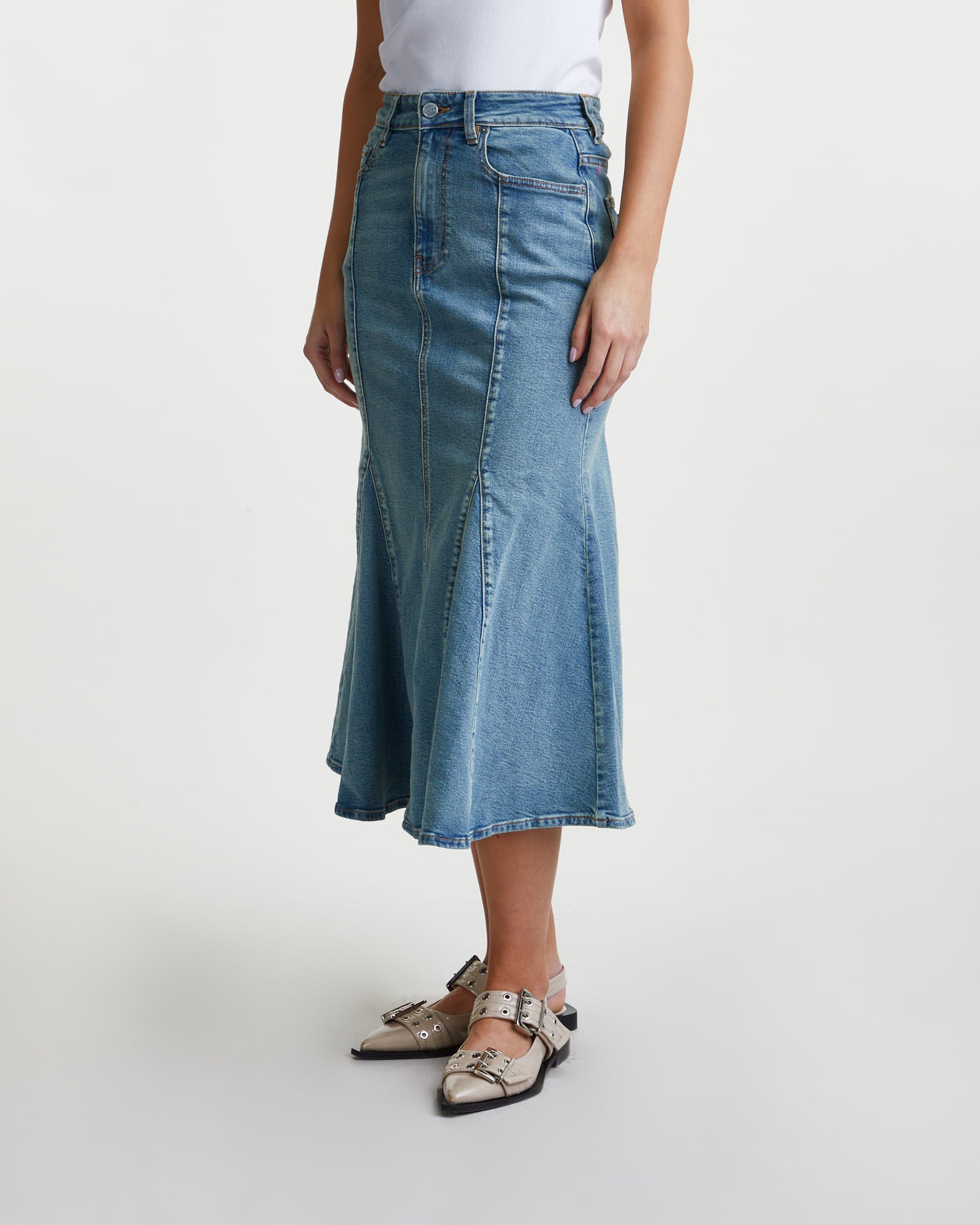 Ganni Skirt Tint Denim Peplum Light deni
