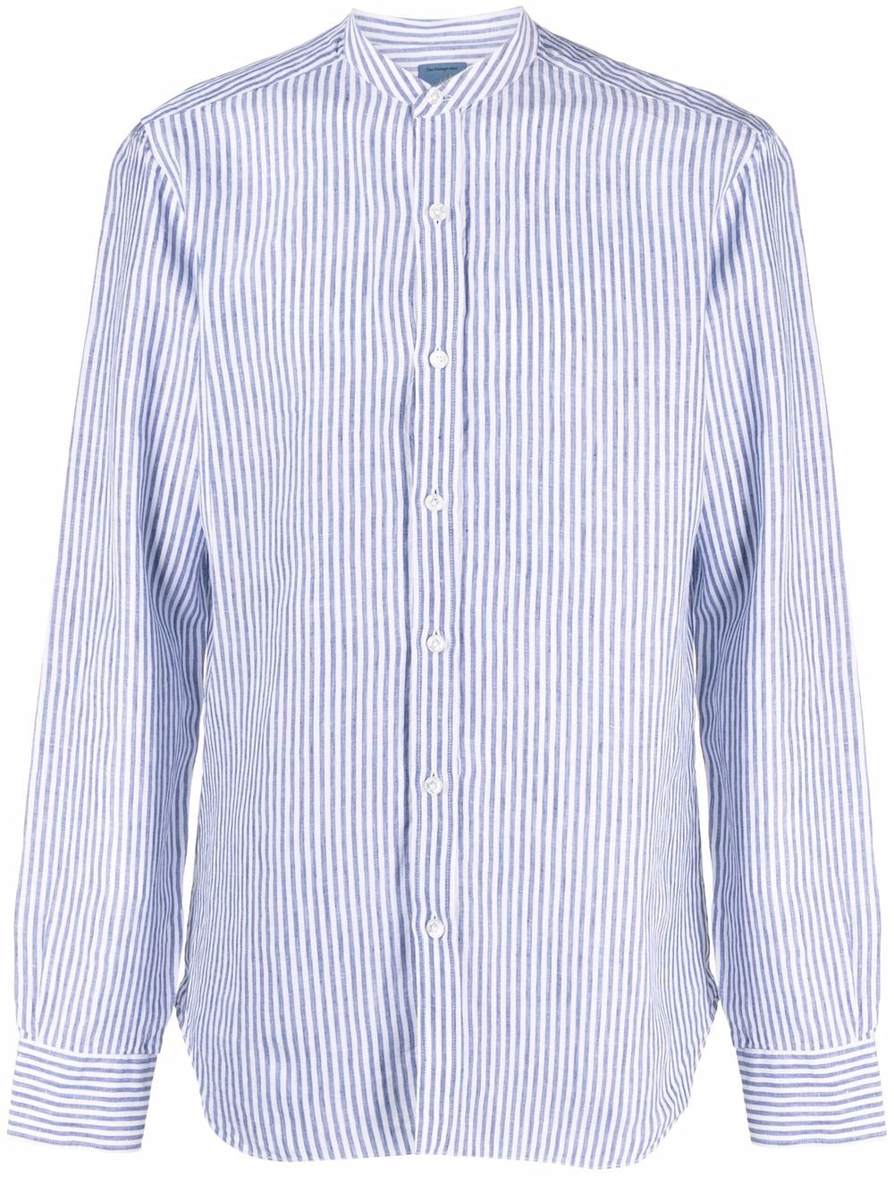Band-collar striped linen shirt - White