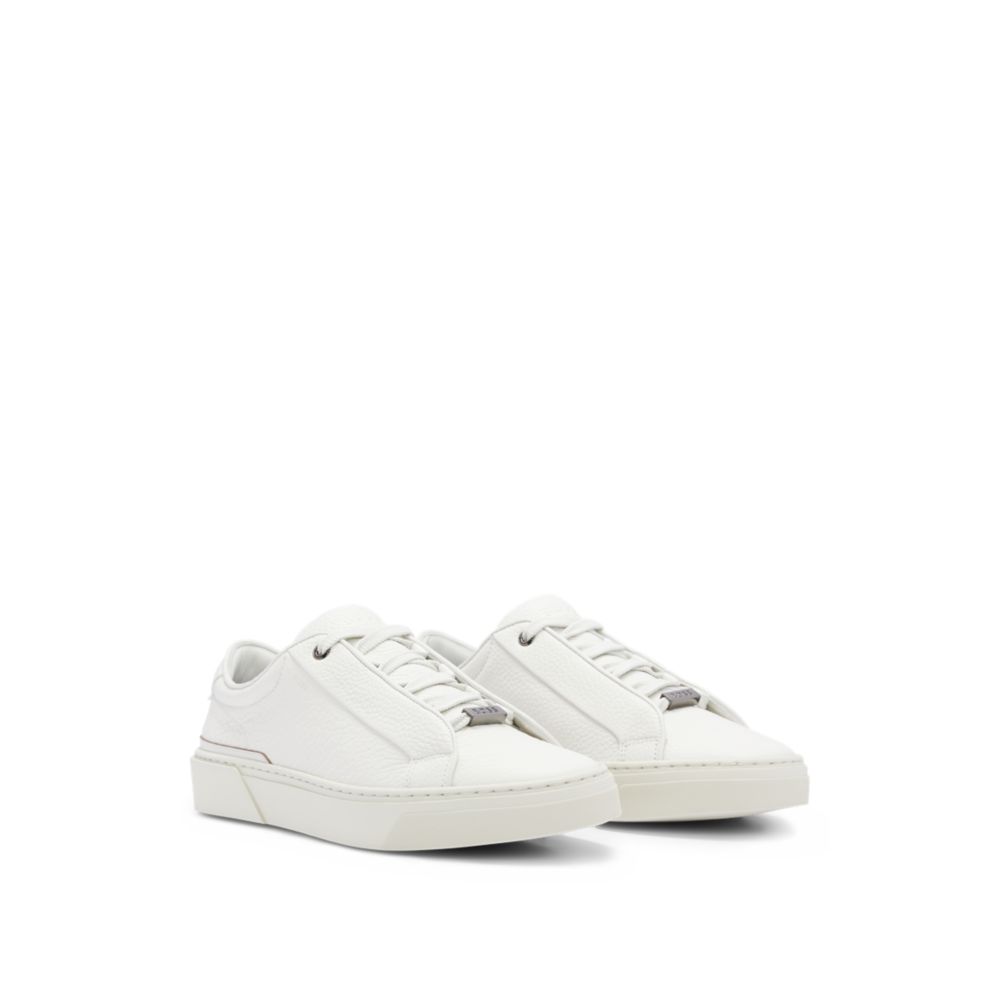 보스 남성 Leather low-top trainers with logo lace loop