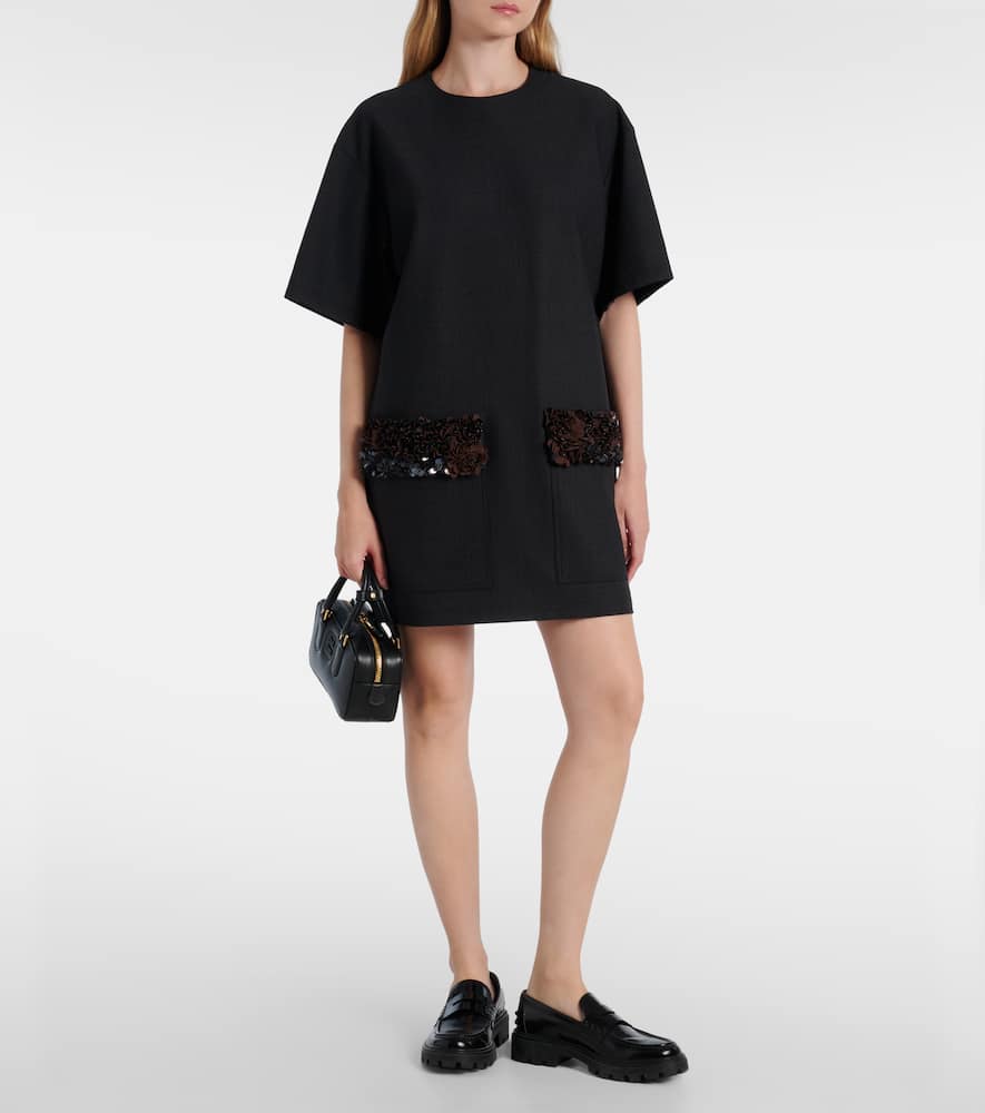 Sequined wool-blend minidress