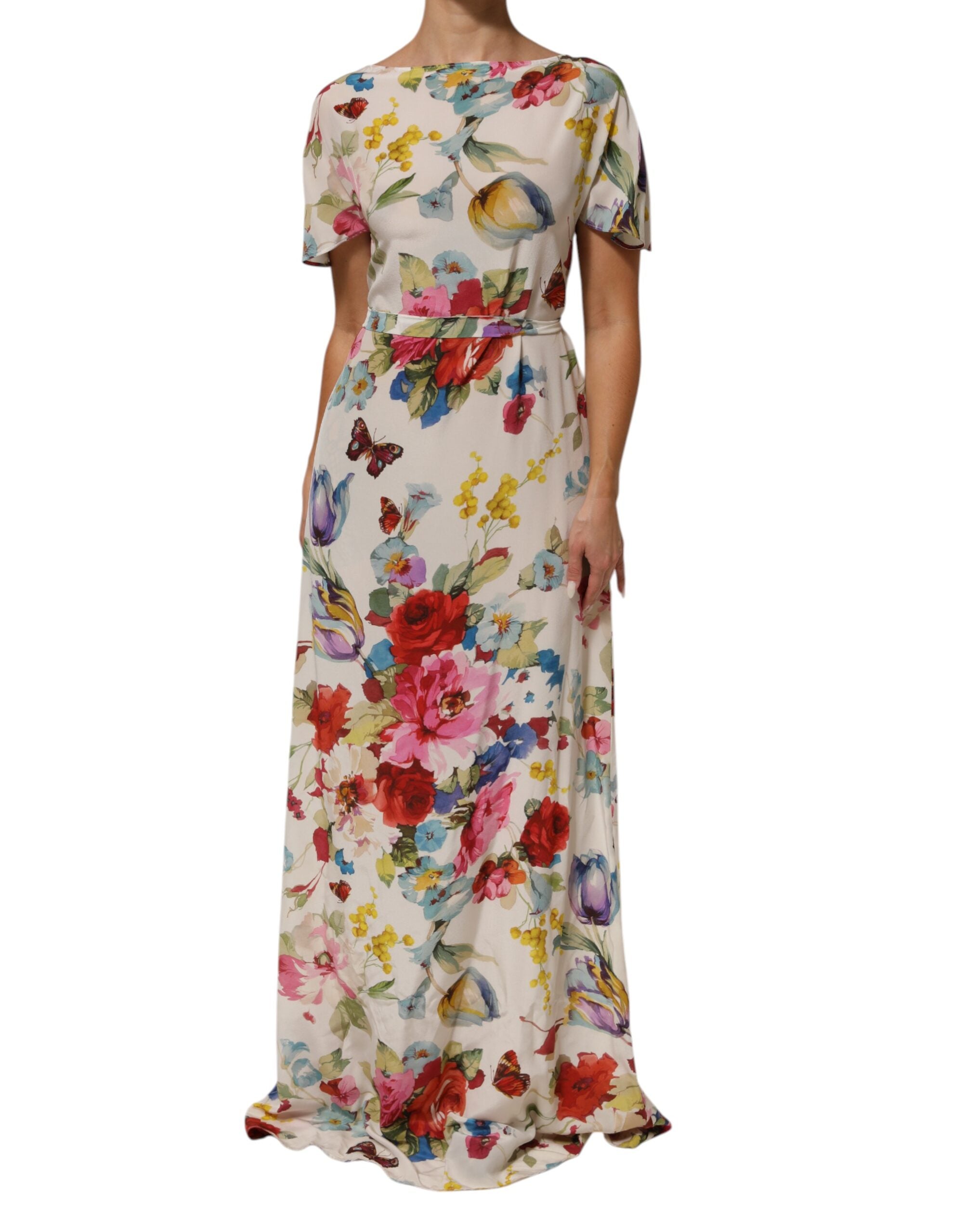 Floral Print Silk Dress — White