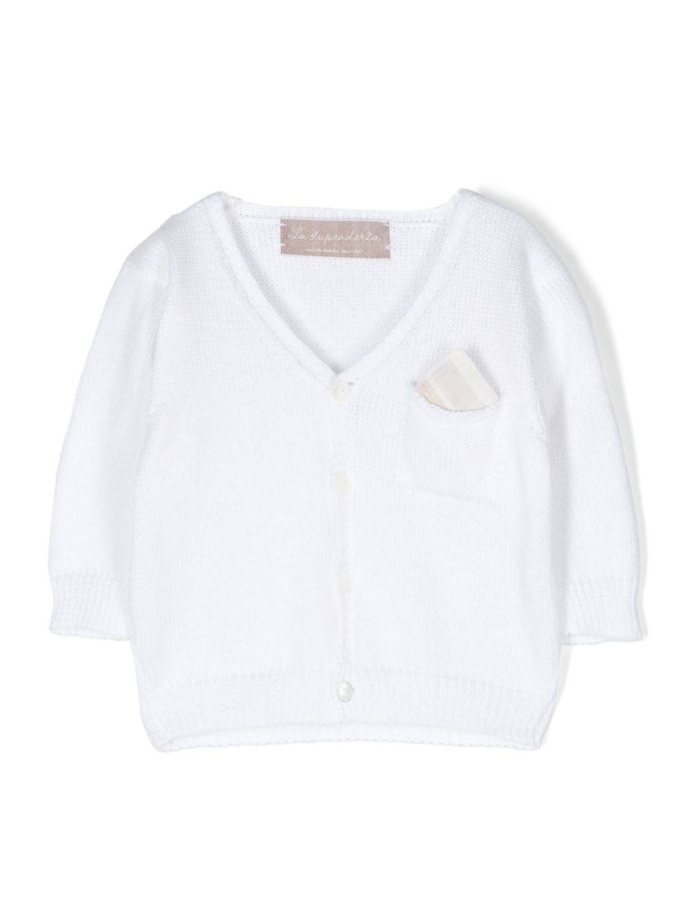 Chest-pocket cotton cardigan - White