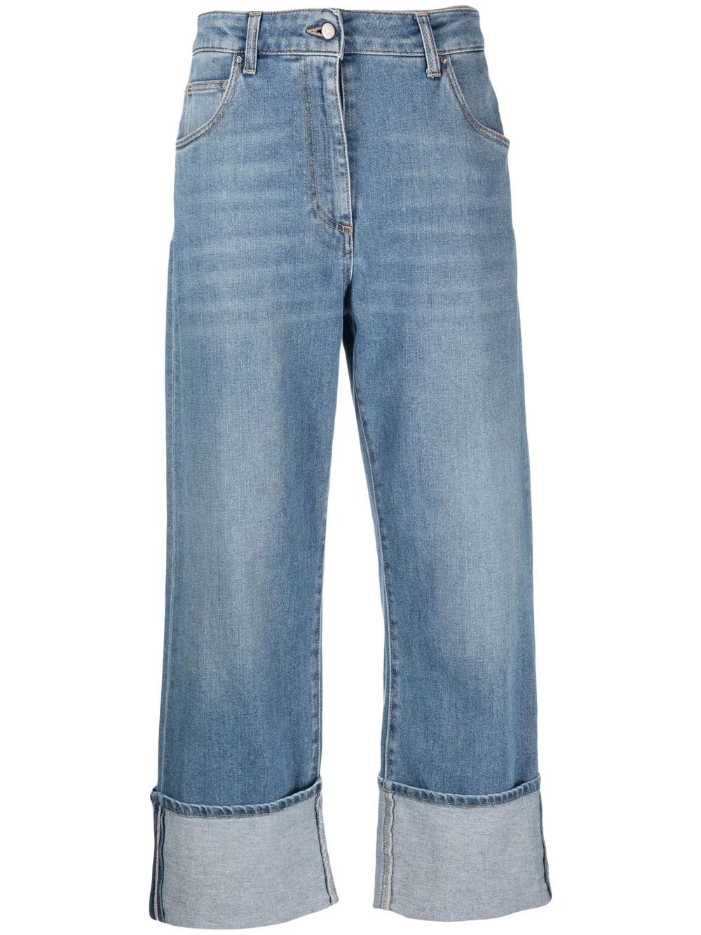 High-waisted cropped jeans - Blue