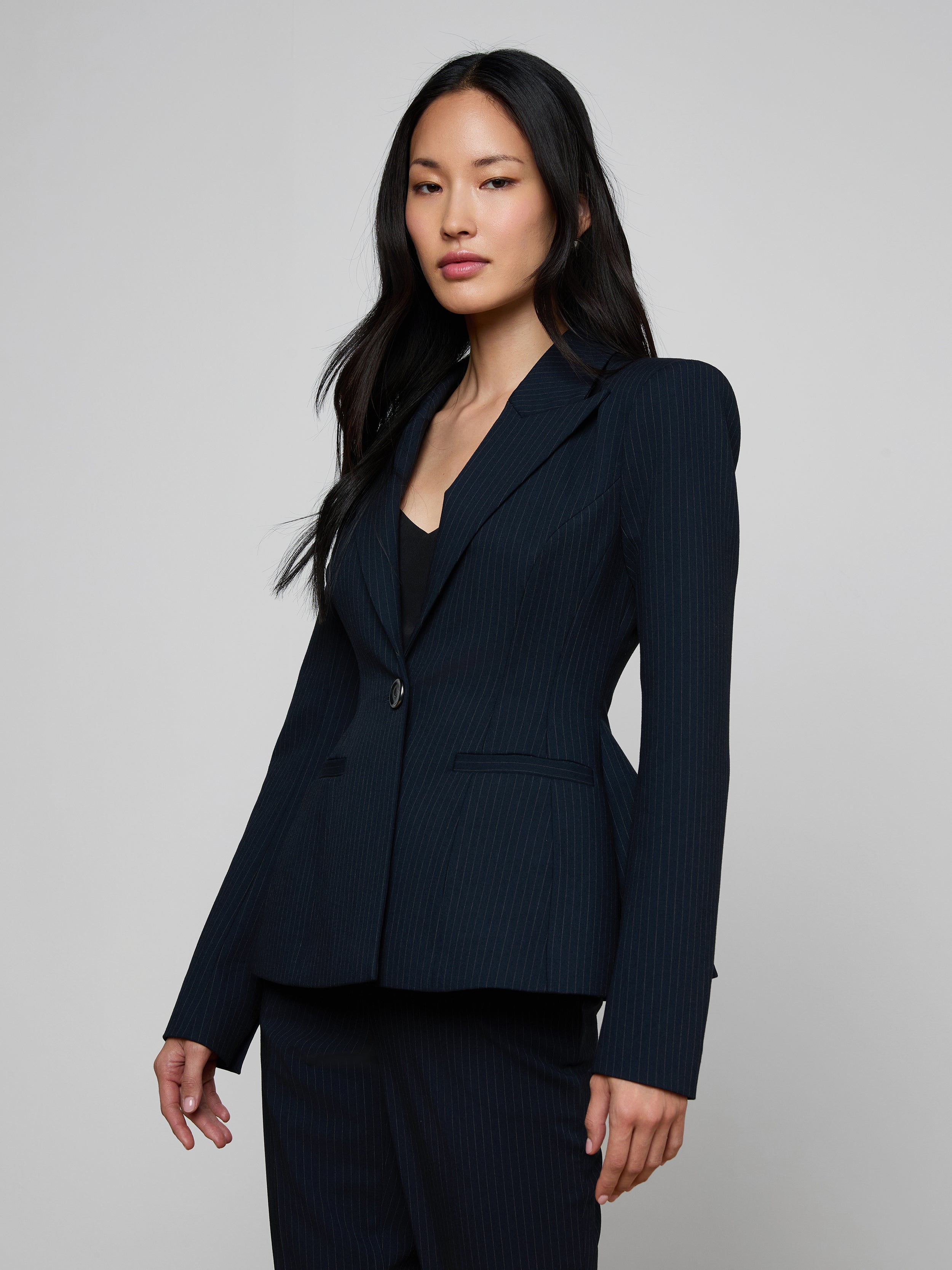 Therese Blazer In Midnight/ivory Pinstripe