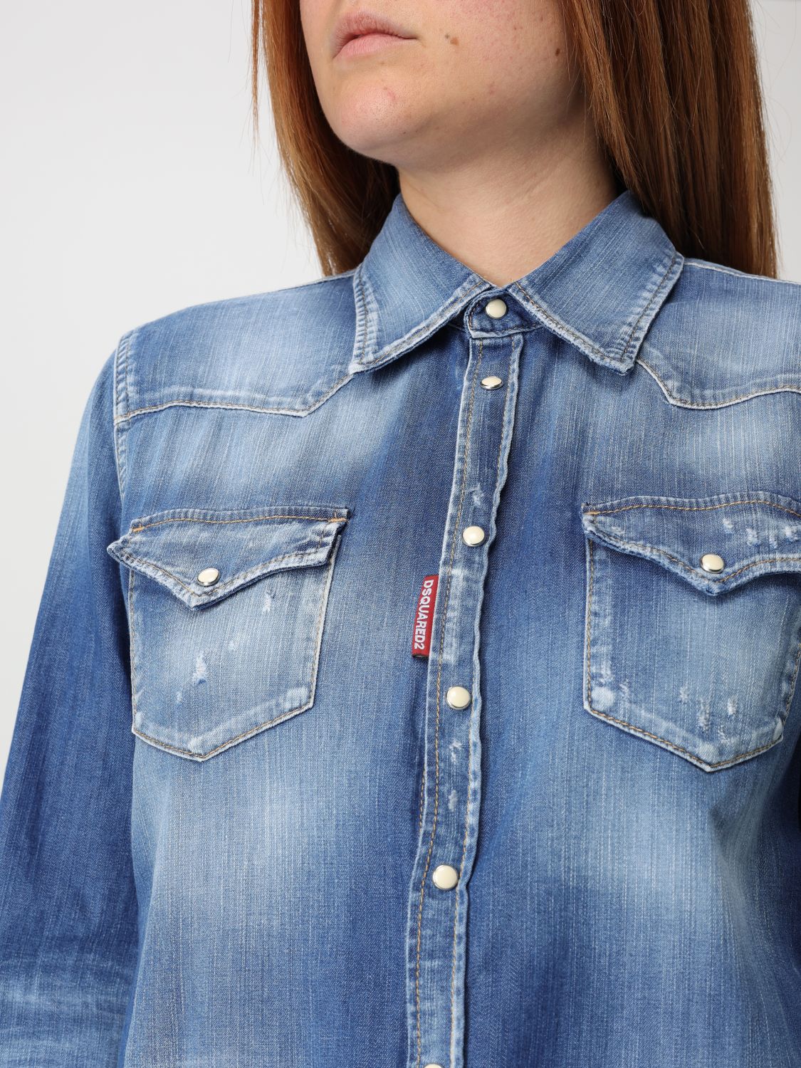 Whiskering-effect denim shirt - Blue